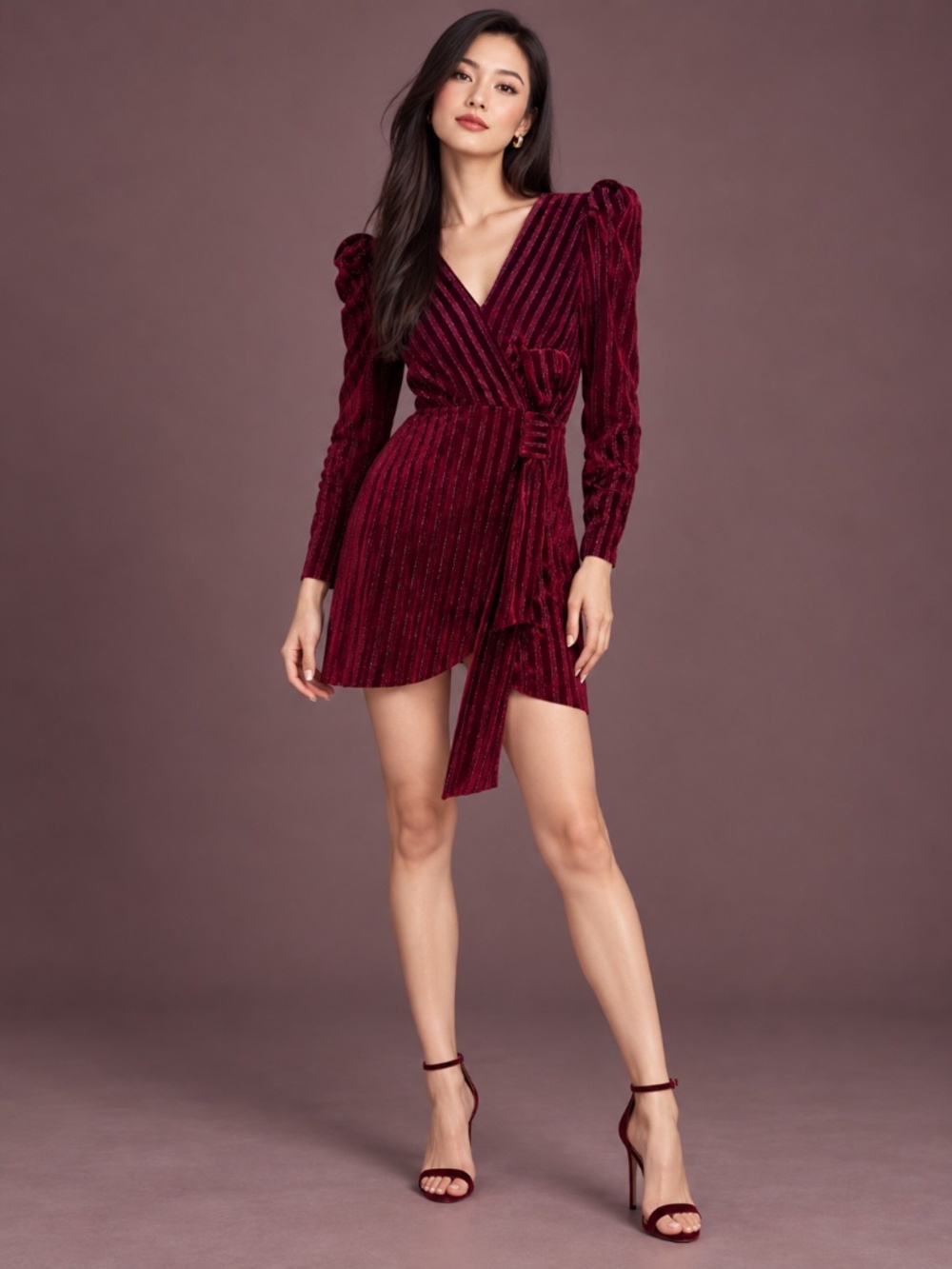 Layered With Love Champagne Wishes Velvet Stripe Mini Dress Sz L Burgundy NEW